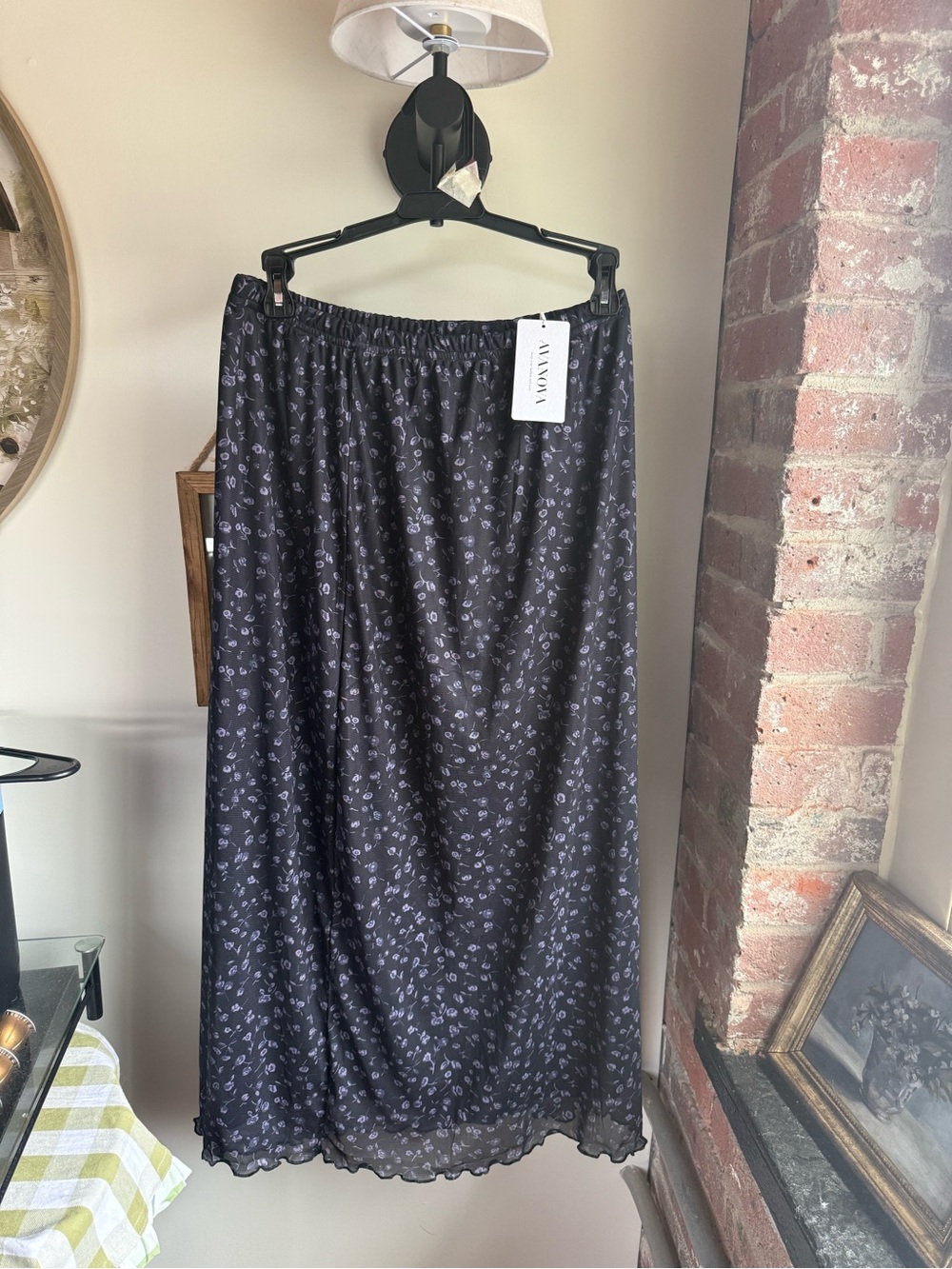 Avon Black Maxi Skirt with Lilac Floral Print